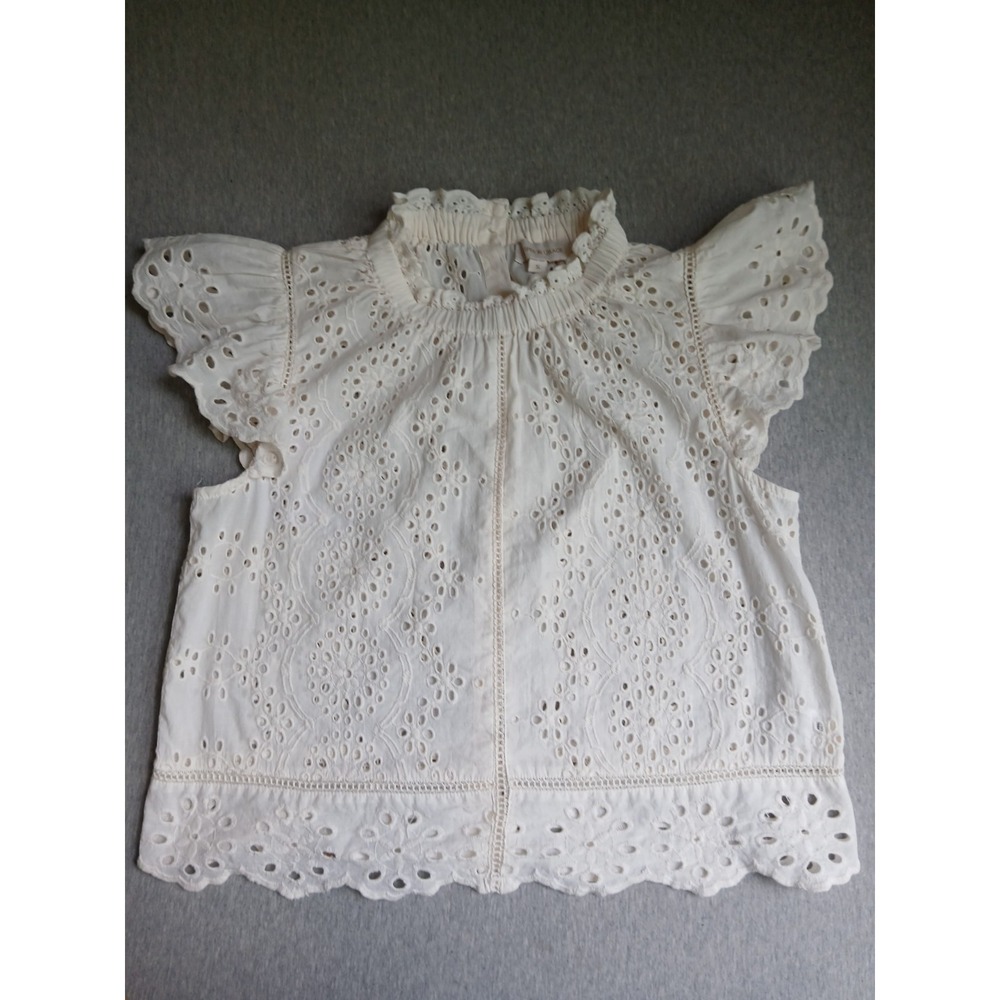 Jennifer Grace Eyelet Top Small Cream Lace Cottage Hippie Peasant Boho Bohemian